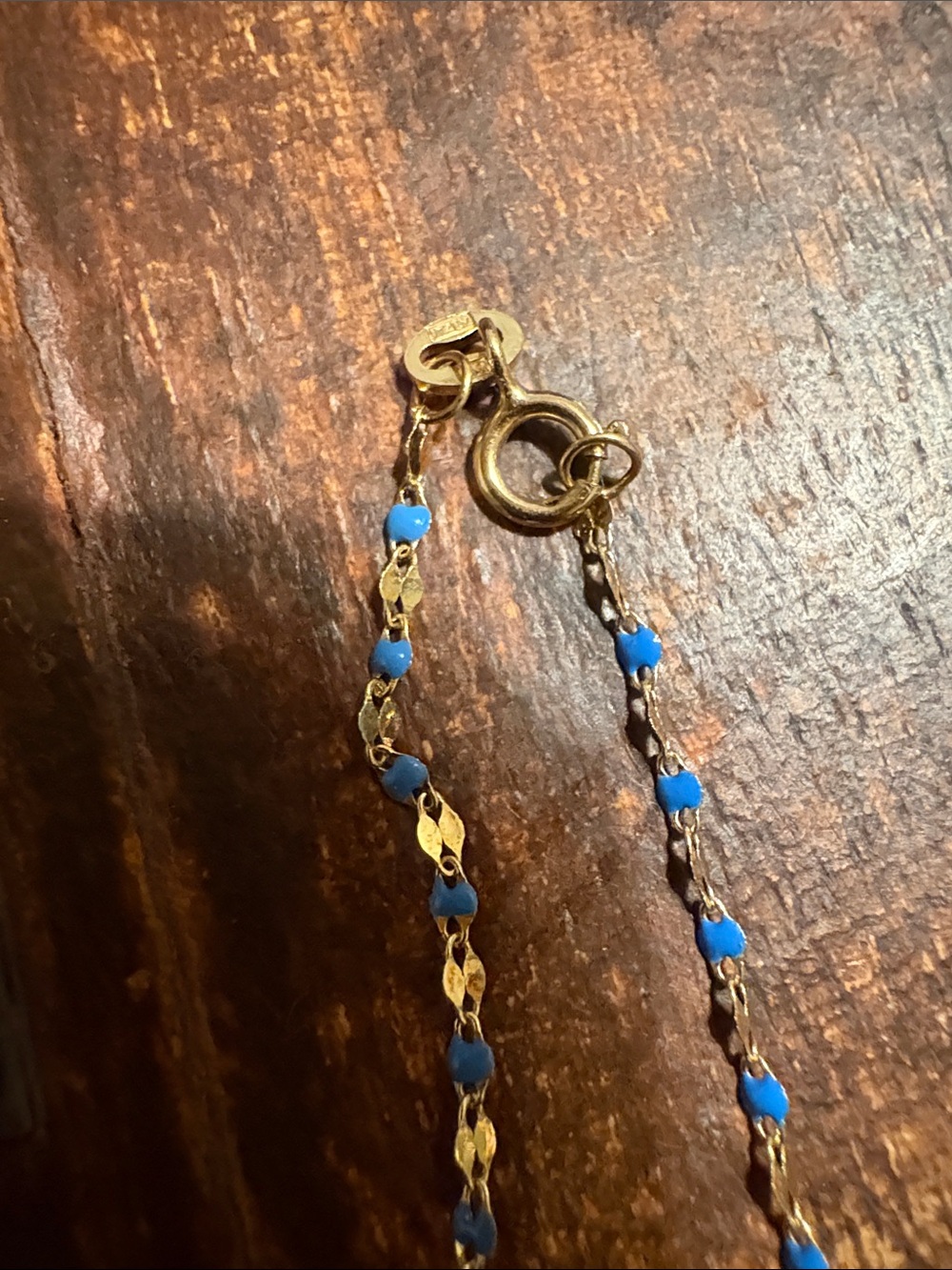 14k Gold Chain Necklace with enamel Blue Bead Accents - Women Jewelry - Picture 3 of 8